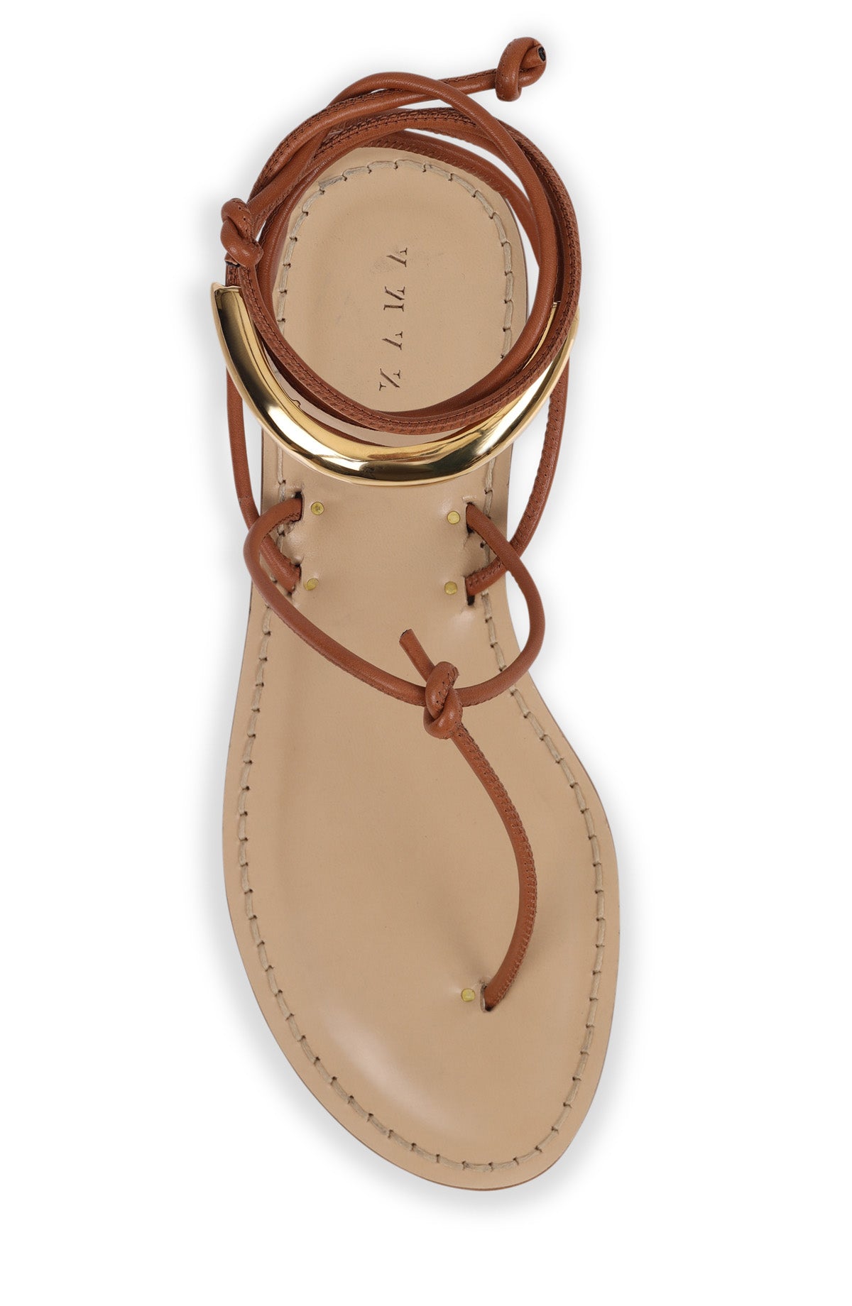 Style 26 | The Delta | 14k Gold Plated Anklet + Skinny Cognac Leather Cord | Nude Sole